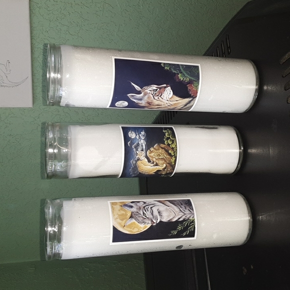 Wildlife artwork on unscented white votive candles in glass container 3 for $25 - Picture 3 of 6